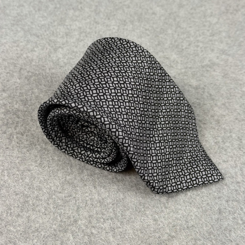 Vintage Battistoni Roma 100% Silk Tie Black Gray Geometric Made Italy 58x3.25"